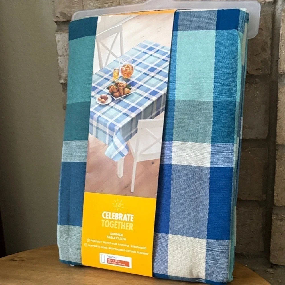 Celebrate Together Blue Gingham Plaid Picnic Table Cloth Fabric 60